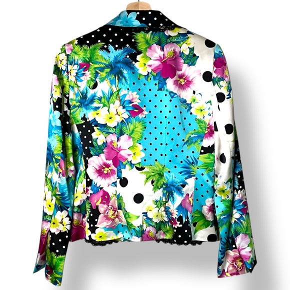 ALBERTO MAKALI 100% Silk Fully Lined Blazer Lace Trim Crochet Appliqué Sz 4 - Picture 4 of 13